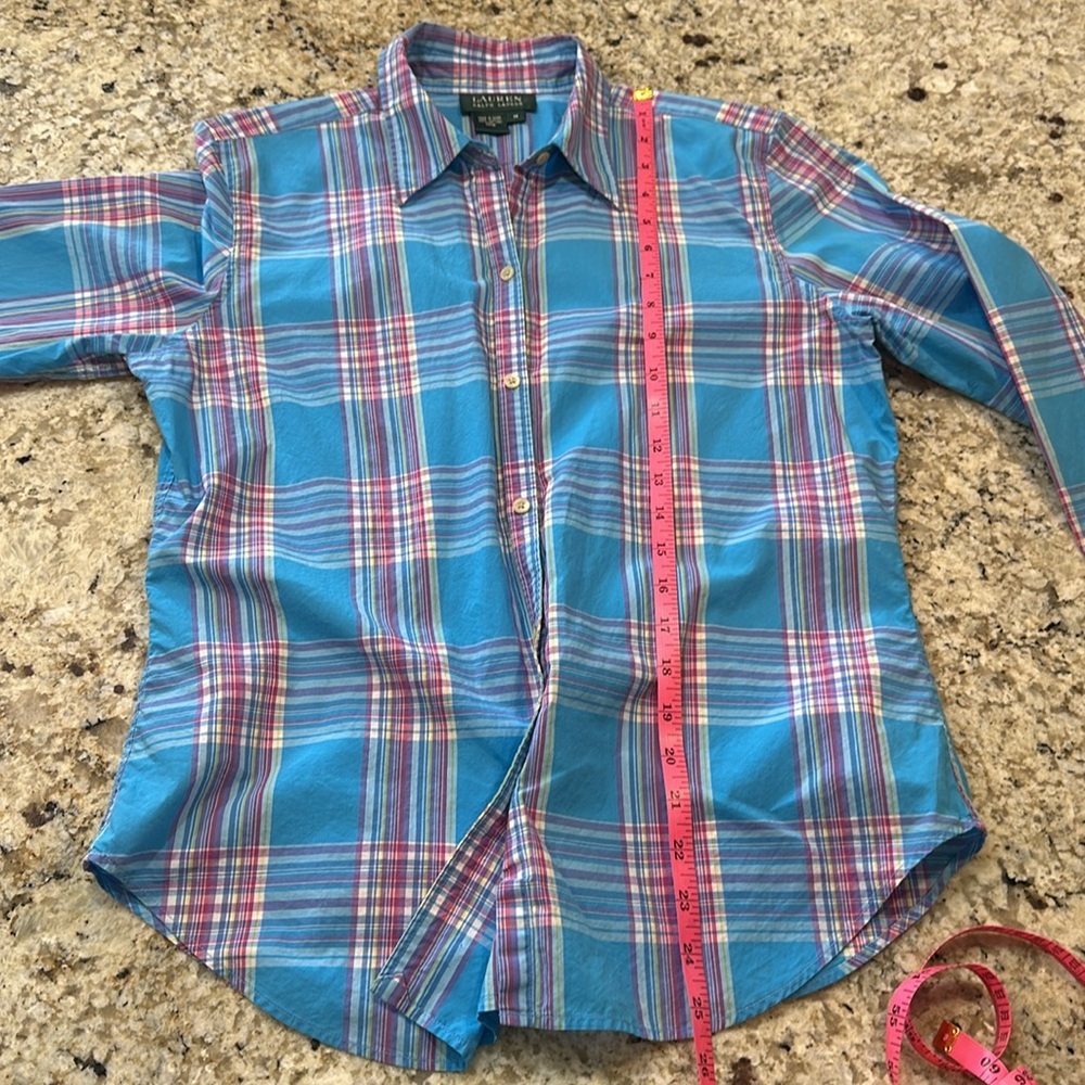 Lauren Ralph Lauren Blue Plaid Button Down Shirt - Picture 11 of 13